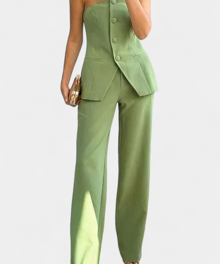 Strapless Set with Wide-Leg Pants in Green