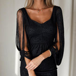 Shimmering Evening Dress with Deep Neckline in Black