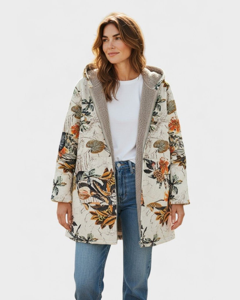 Women's Boho Floral Hooded Sherpa Jacket, photo 2