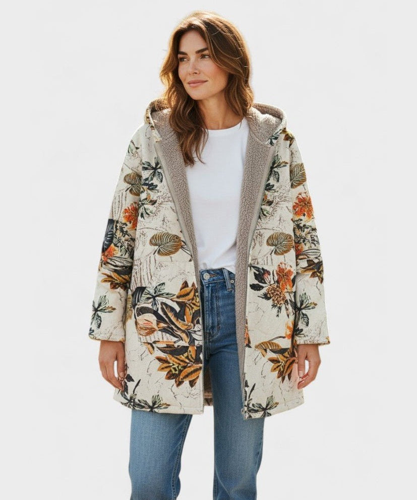 Women's Boho Floral Hooded Sherpa Jacket, photo 2