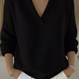 Vivelle Relaxed V-Neck Sweater in Black