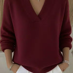Linda Relaxed V-Neck Sweater in Red