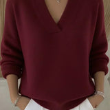 Linda Relaxed V-Neck Sweater in Red