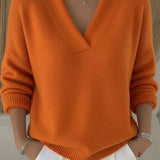 Linda Relaxed V-Neck Sweater in Orange