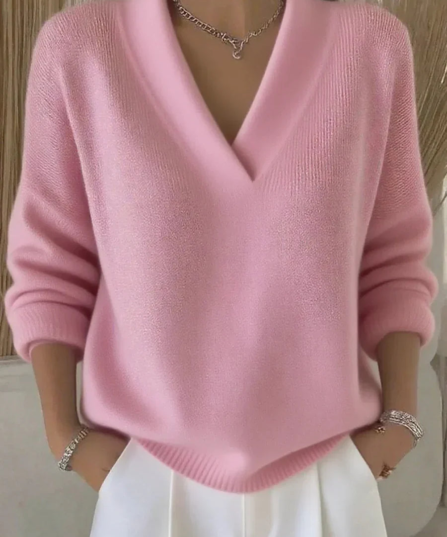 Women's Pink Relaxed V-Neck Sweater