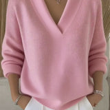 Women's Pink Relaxed V-Neck Sweater