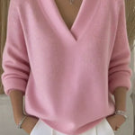 Vivelle Relaxed V-Neck Sweater in Pink