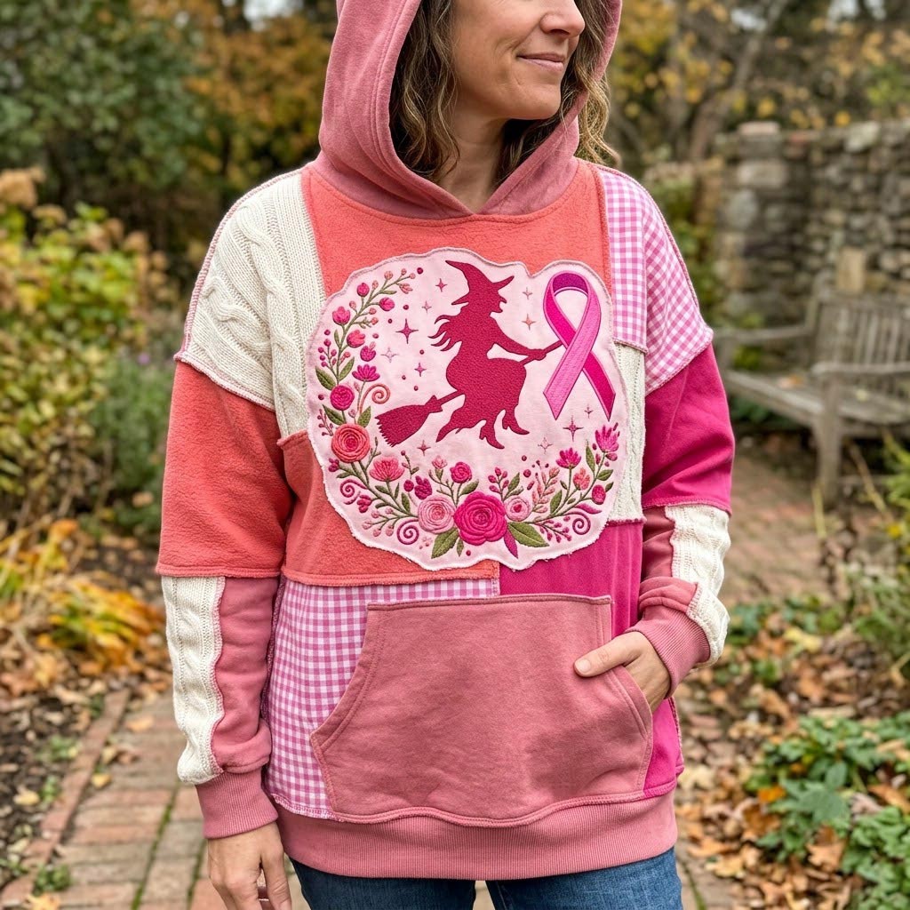 Pink Ribbon Witch Wreath Hoodie