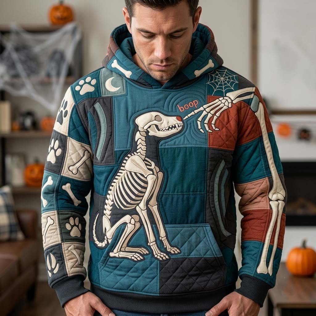 Teal Skeleton Dog Hoodie