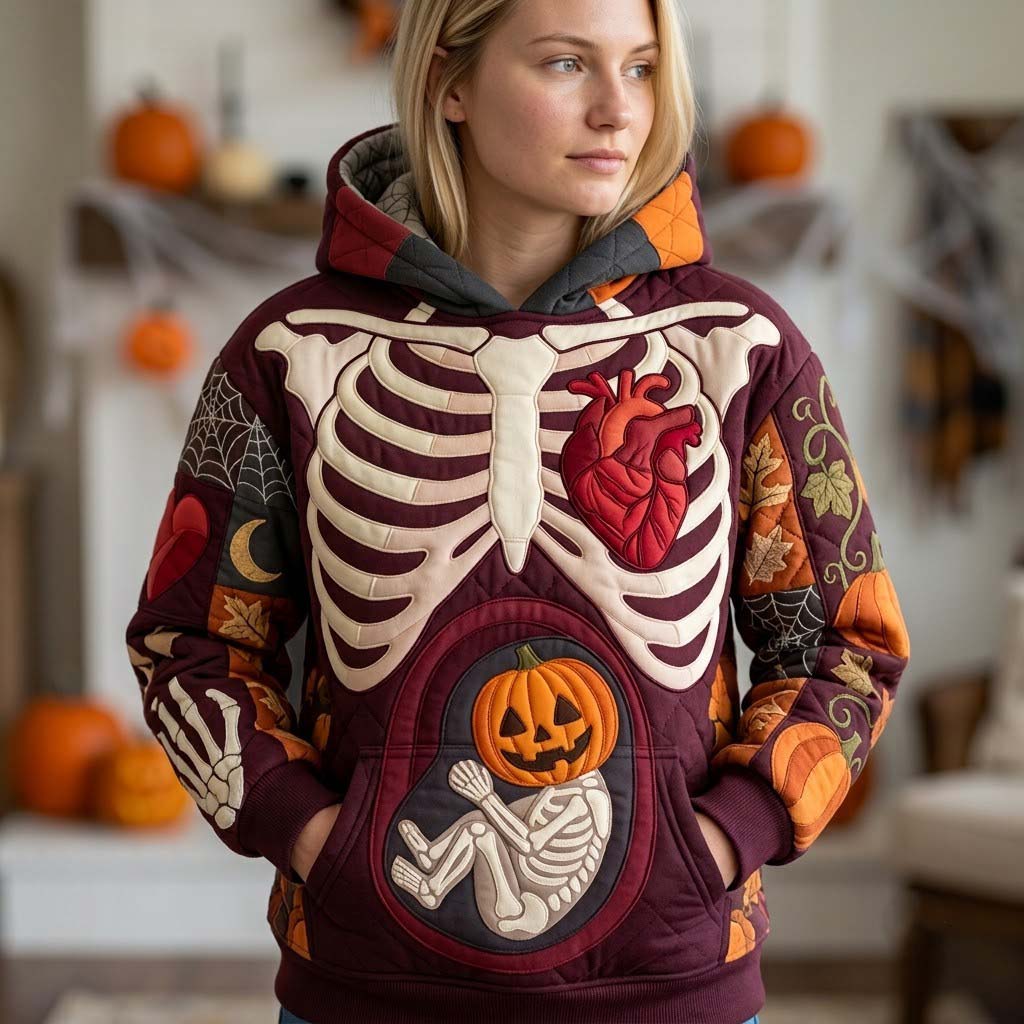 Burgundy Ribcage Pumpkin Hoodie