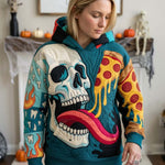 Teal Skull Pizza Hoodie