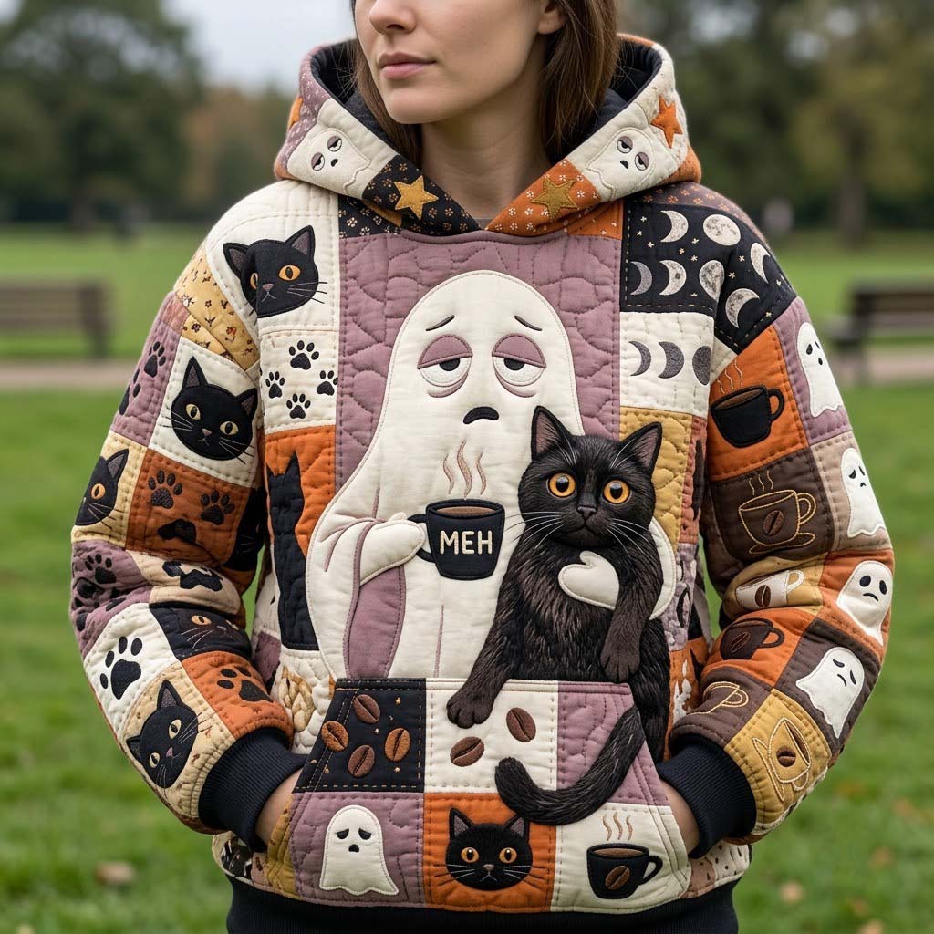 Ghost and Cats Patchwork Hoodie