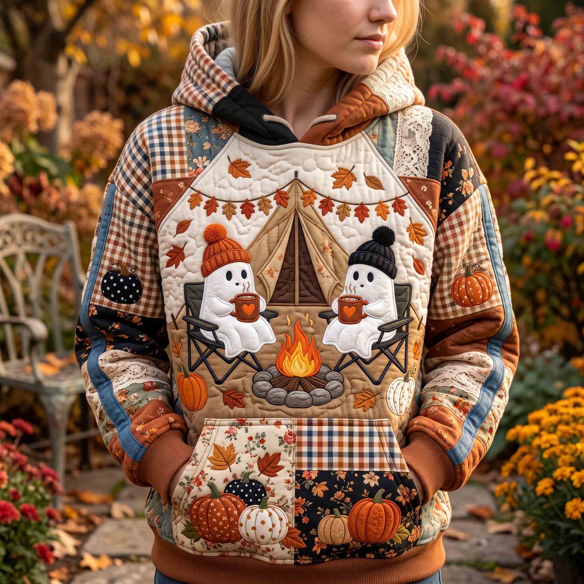 Campfire Ghosts Patchwork Hoodie