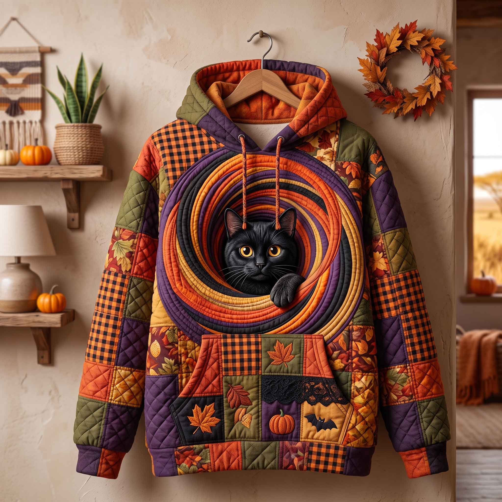 Spiral Patchwork Cat Hoodie