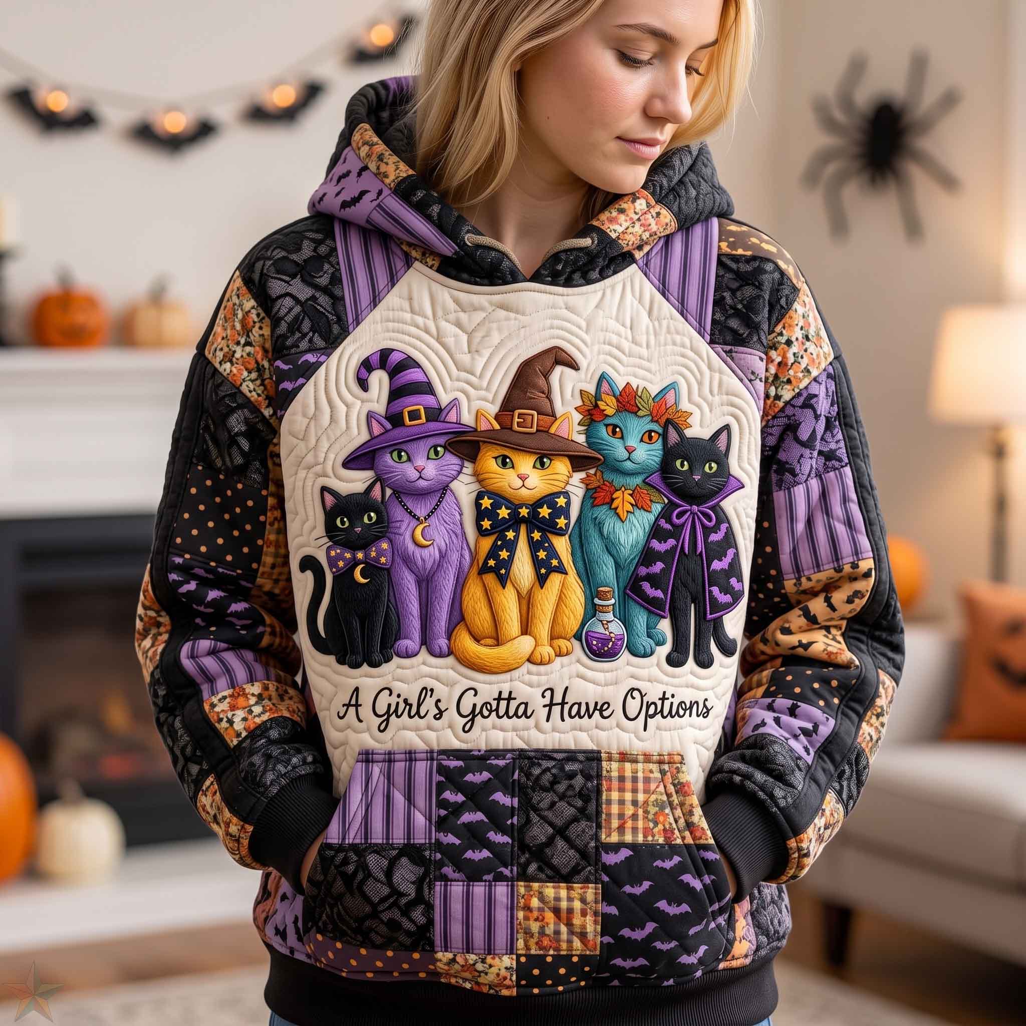 Witch Cats Patchwork Hoodie