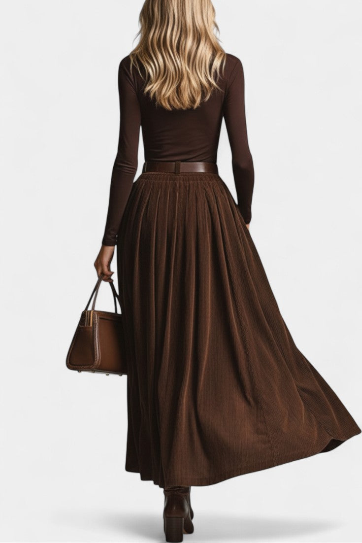Brown Turtleneck & Corduroy Skirt Set, photo 4