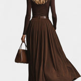 Brown Turtleneck & Corduroy Skirt Set, photo 4