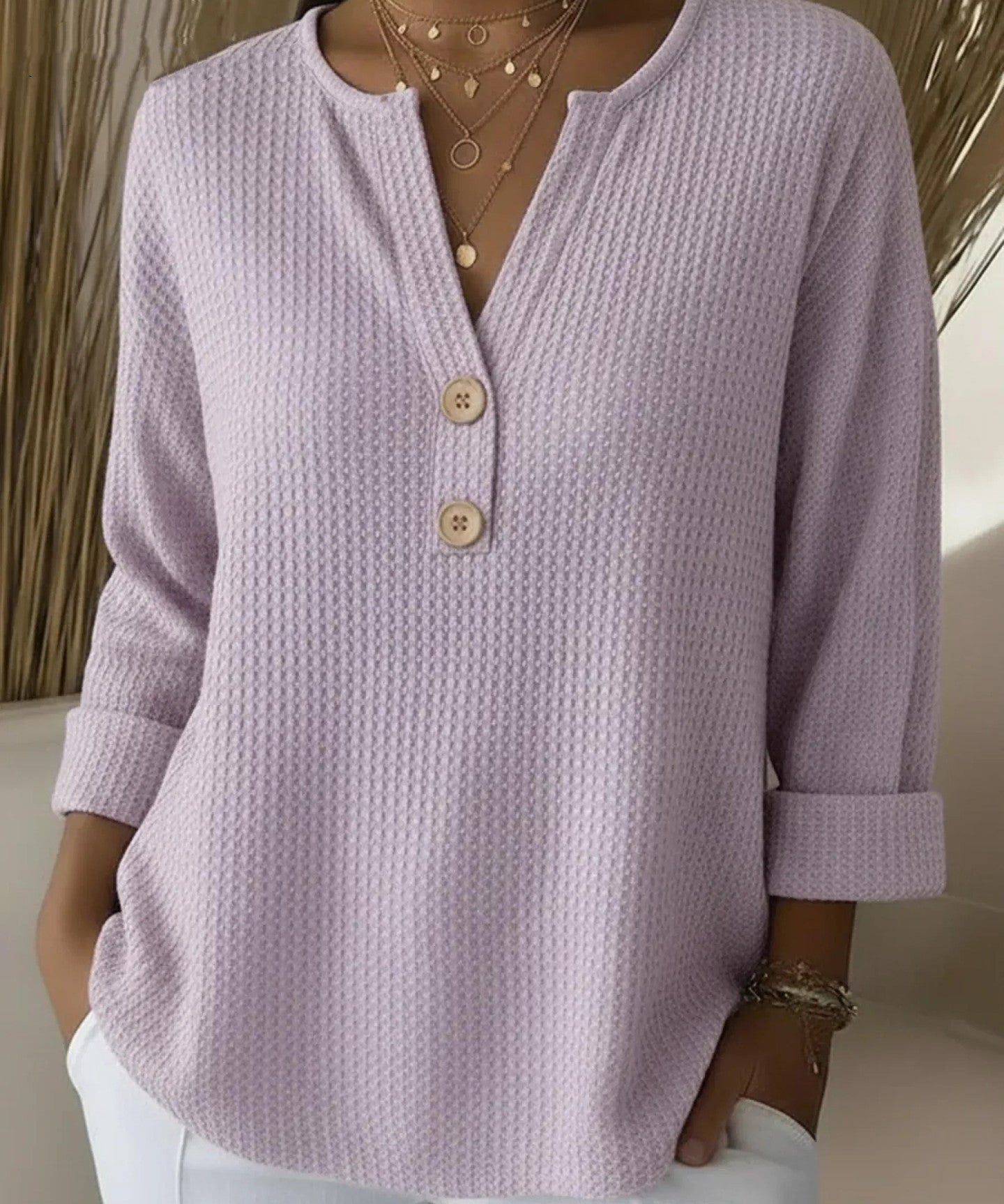 Women's Henley Button Top in Lilac