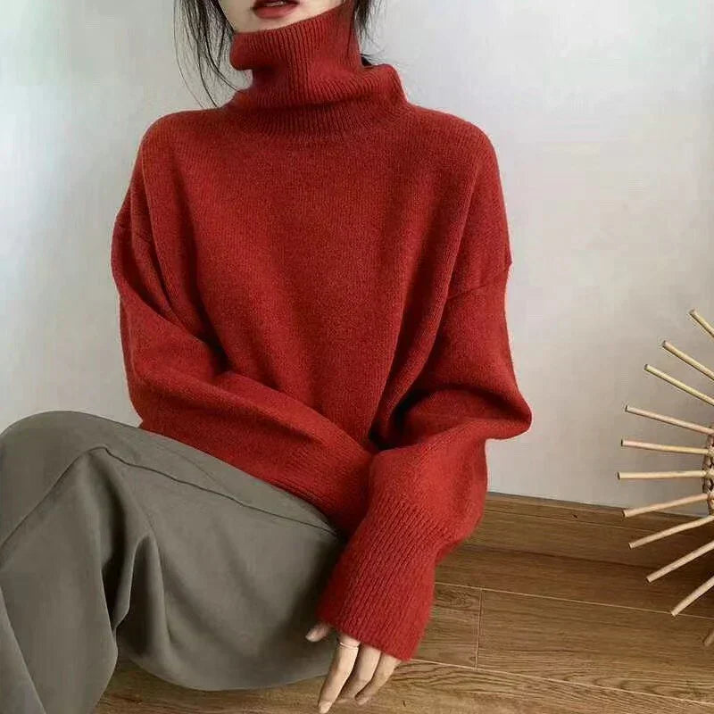 Ilona Oversized Turtleneck Sweater in Red