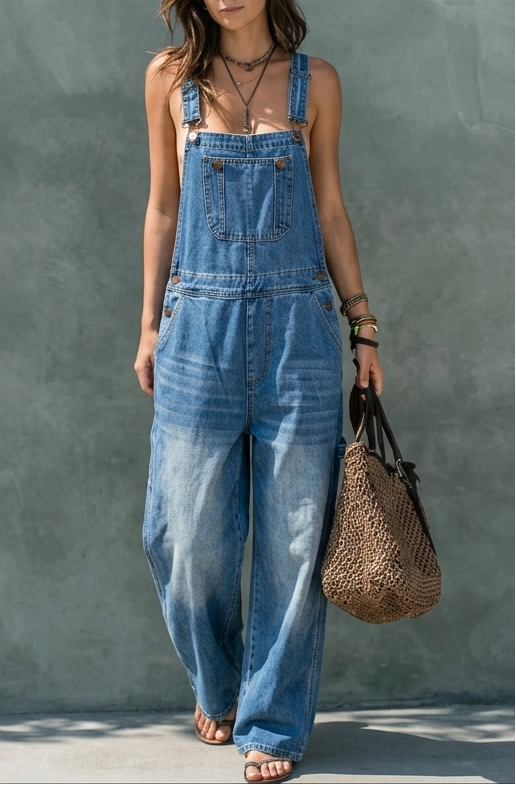 Women's Elastic-Waist Denim Overalls, photo 3