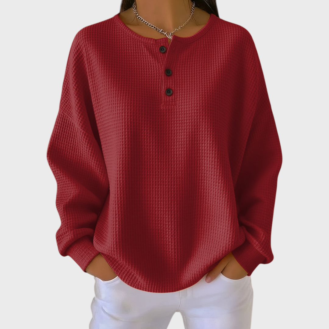 Women's Orange Waffle-Knit Sweater in Red