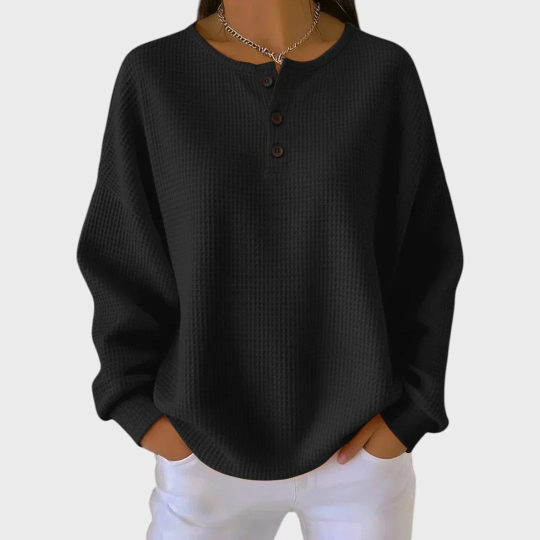 Women's Orange Waffle-Knit Sweater in Black