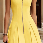 Women's Ruched Sleeveless Zip Dress in Yellow