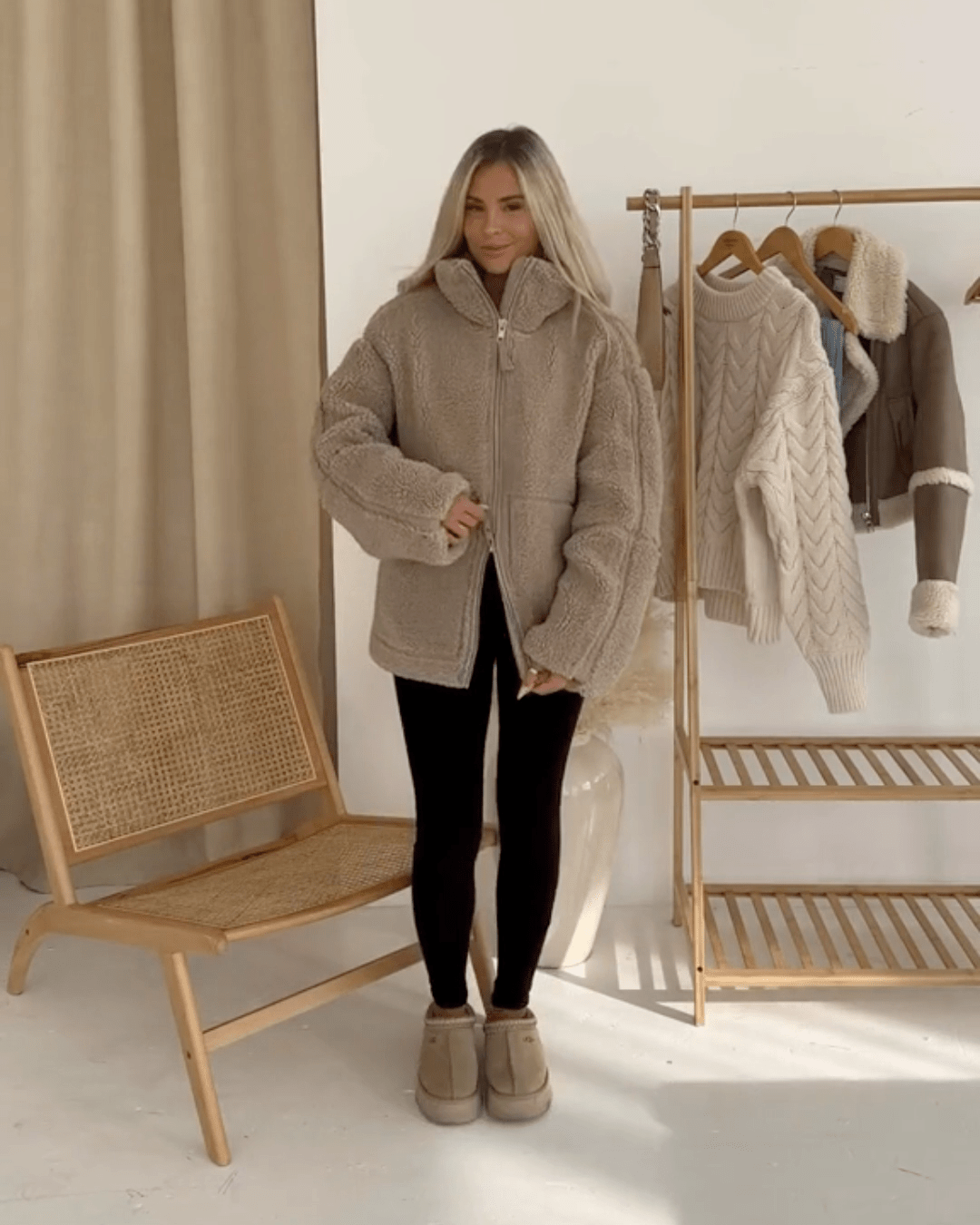 Oversized Teddy Jacket with Stand Collar, photo 13