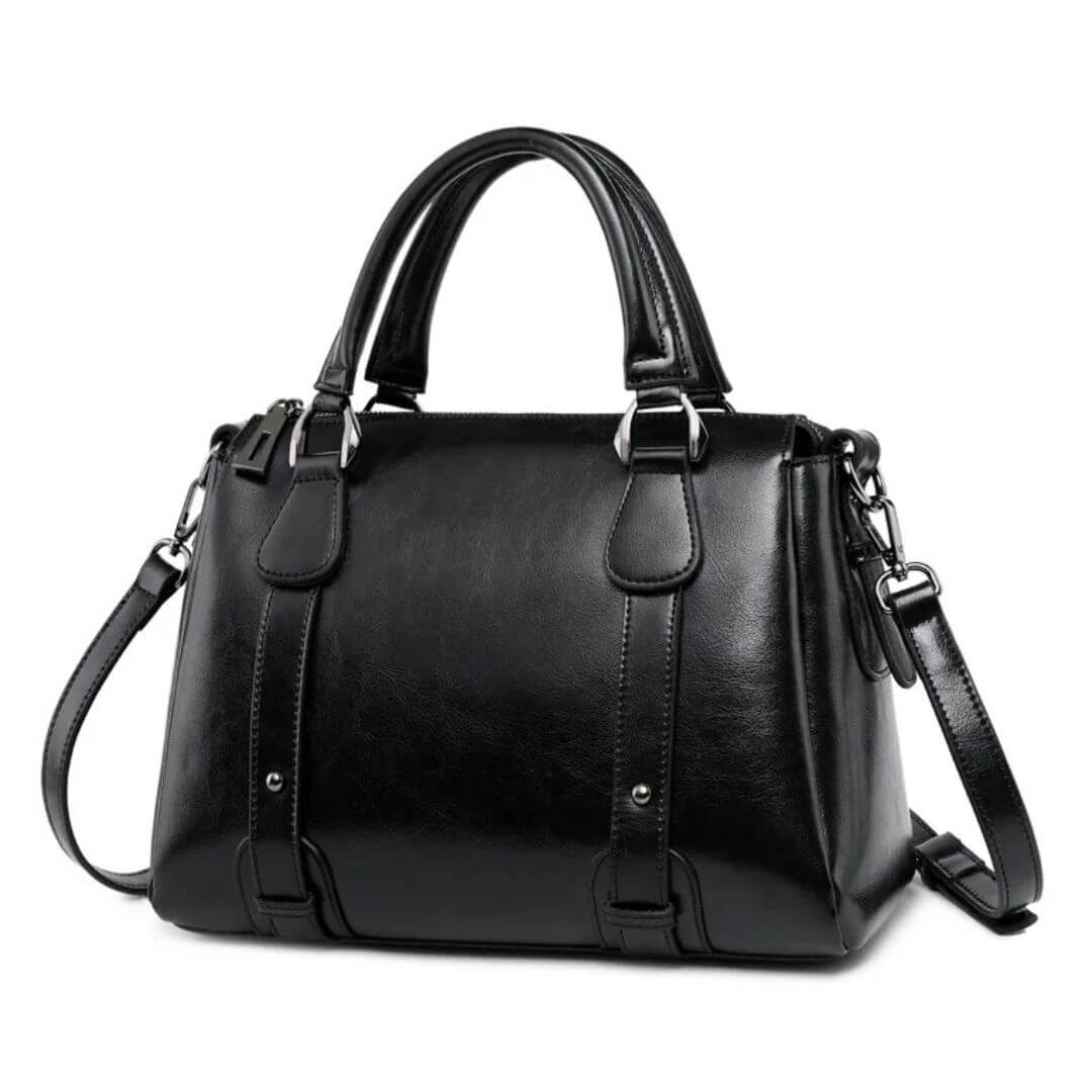 Women's Polished Leather Shoulder Bag in Black
