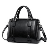 Women's Polished Leather Shoulder Bag in Black