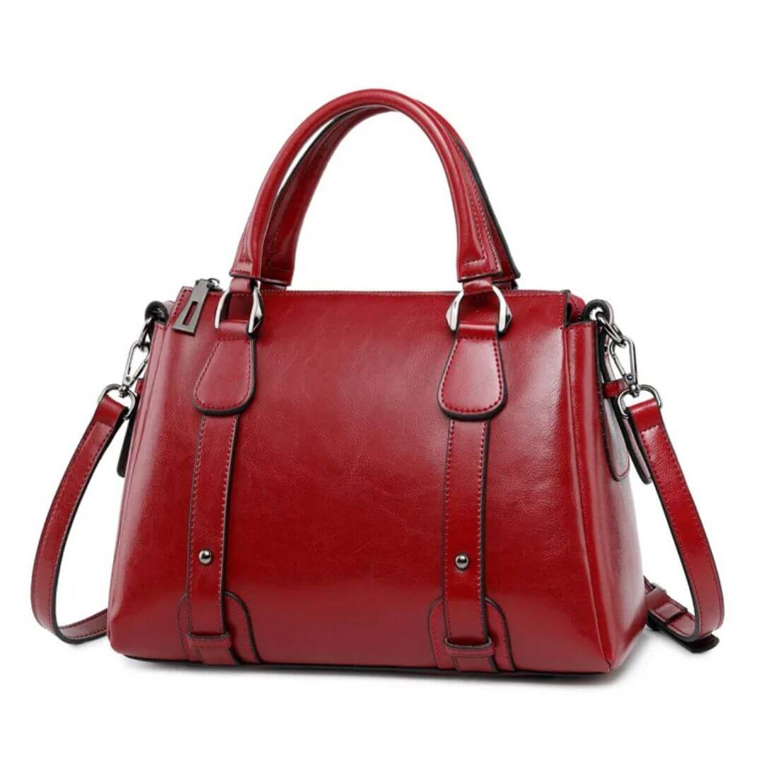 Women's Polished Leather Shoulder Bag in Red