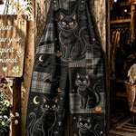 Women's Plaid Cat Pumpkin Jumpsuit in Black