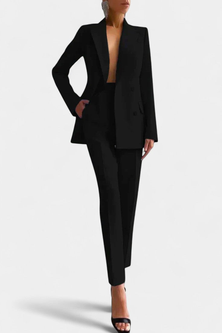 Tailored Blazer & Chic Wide-Leg Pants in Black