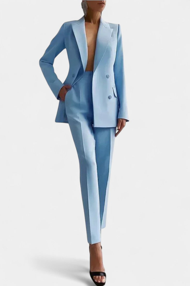 Tailored Blazer & Chic Wide-Leg Pants in Light Blue