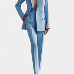 Tailored Blazer & Chic Wide-Leg Pants in Light Blue