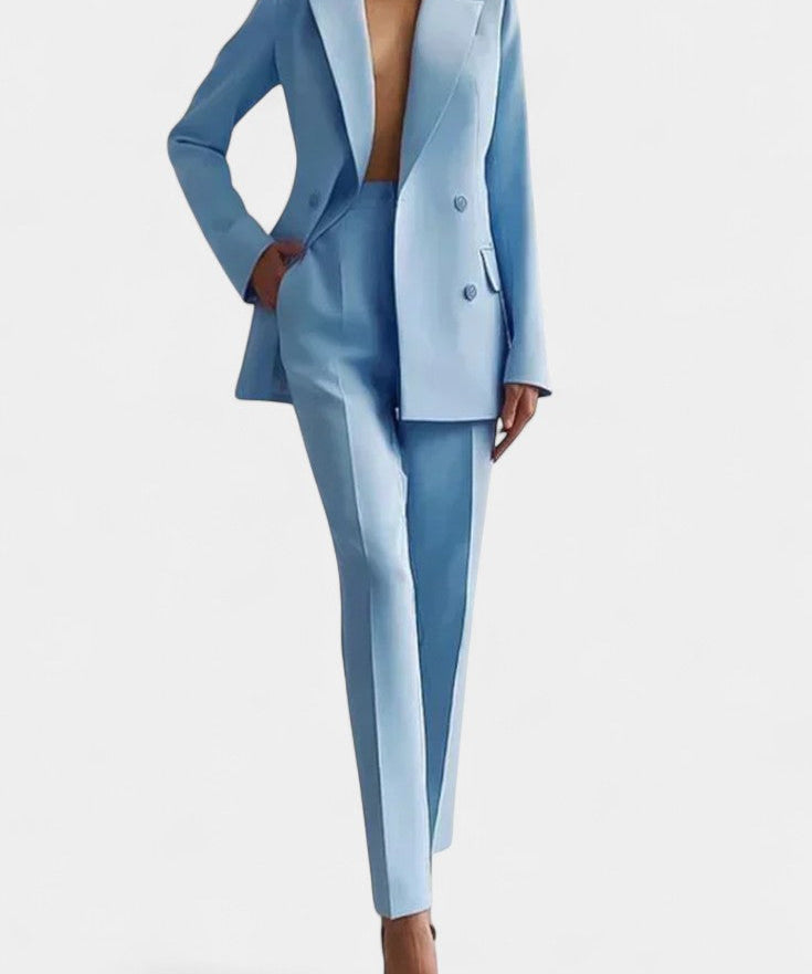 Tailored Blazer & Chic Wide-Leg Pants in Light Blue