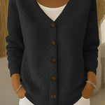 Women's Quilted Button-Front Cardigan in Black