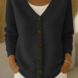 Women's Quilted Button-Front Cardigan in Black
