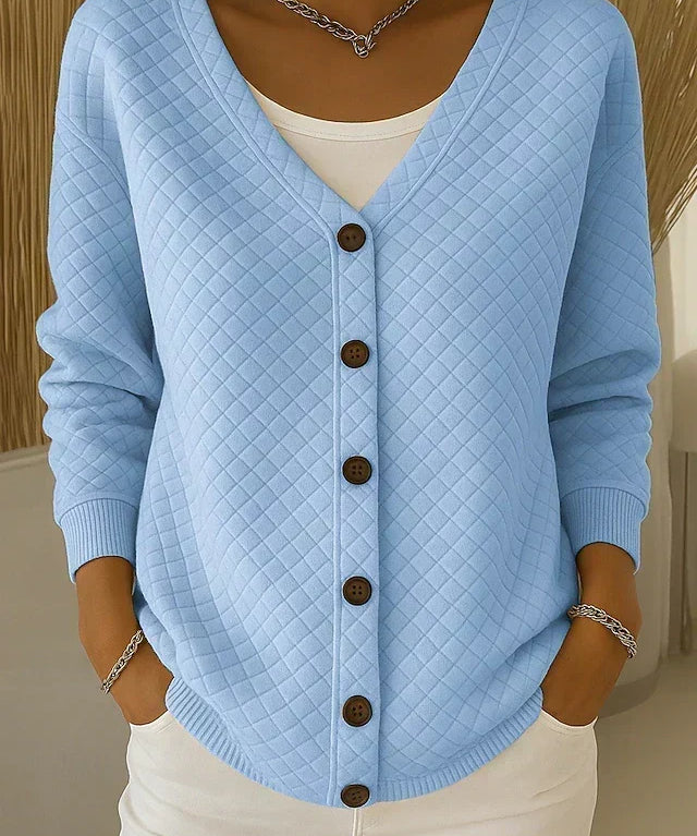 Women's Diamond Quilted Button Cardigan in Blue
