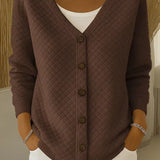 Women's Quilted Button-Front Cardigan in Brown