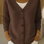 Women's Diamond Quilted Button Cardigan in Brown