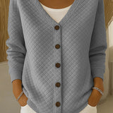 Women's Diamond Quilted Button Cardigan in Gray