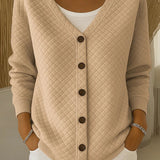 Women's Quilted Button-Front Cardigan in Khaki