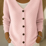 Women's Pink Textured Button Cardigan