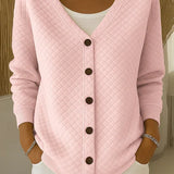 Women's Pink Textured Button Cardigan