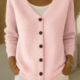 Women's Diamond Quilted Button Cardigan in Pink