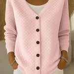 Women's Quilted Button-Front Cardigan in Pink