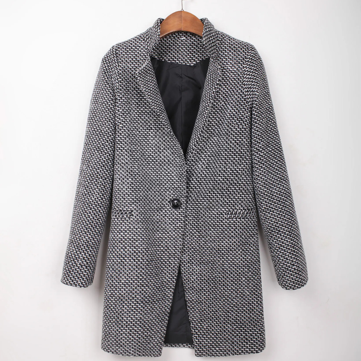 Women's Black and White Bouclé Coat