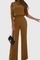 3/4 Sleeve Top with Wide Leg Pants Ensemble in Brown