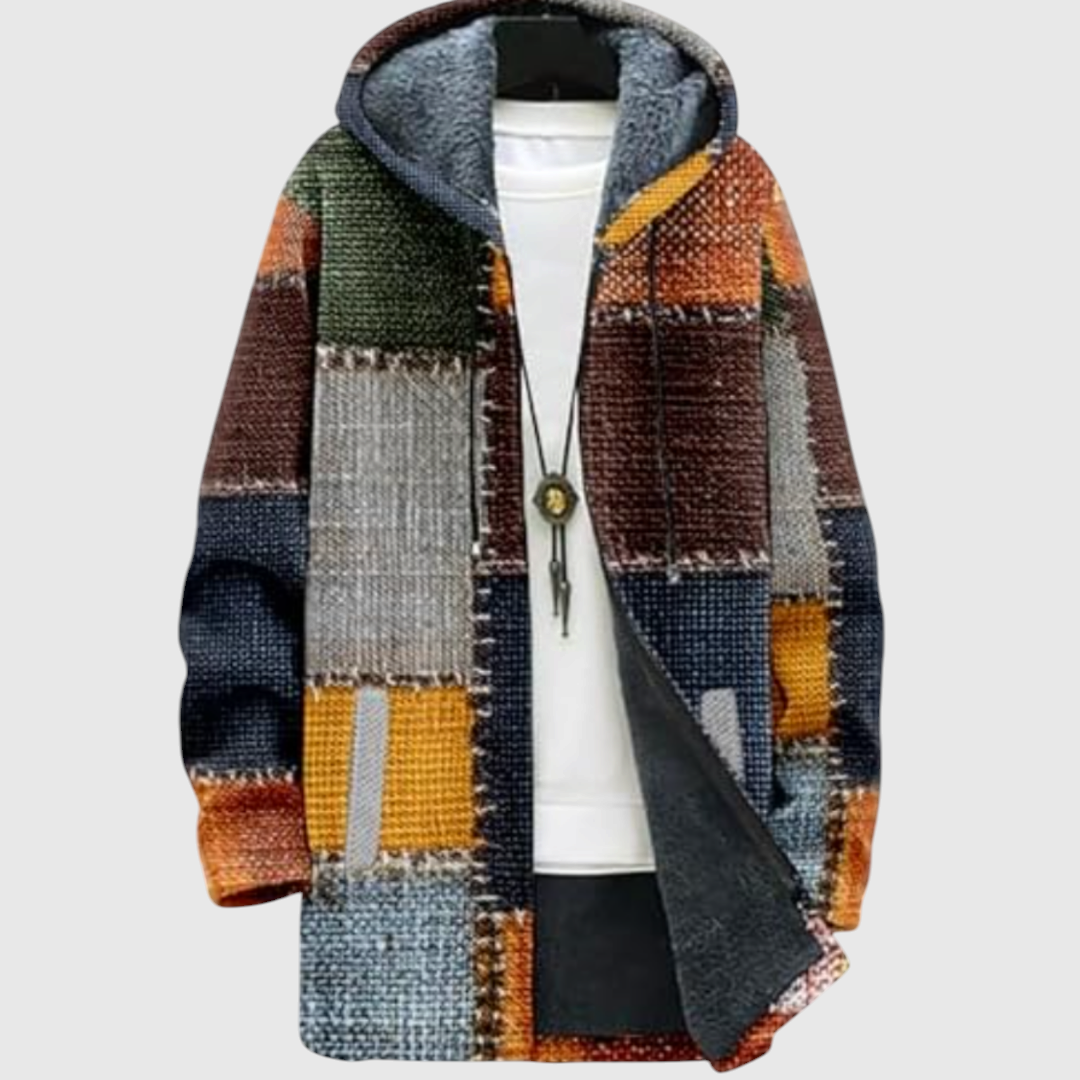 Women's Boho Patchwork-Print Hooded Cardigan
